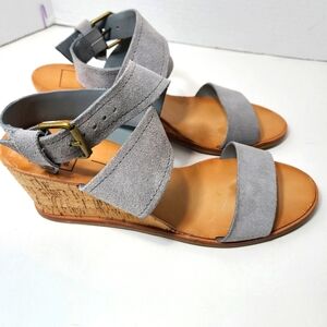 Dolce Vita Grey Leather Suide Cork Wedges Sandals Size 9